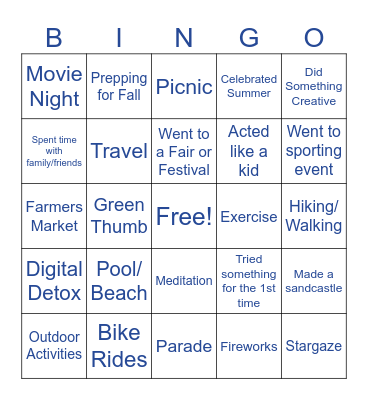 Euna Summer Fun Bingo Card