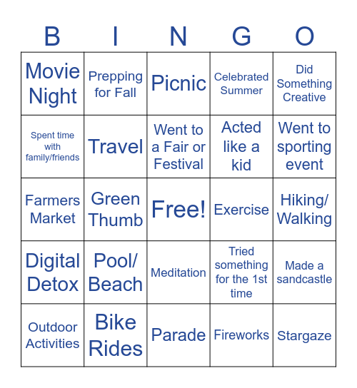 Euna Summer Fun Bingo Card