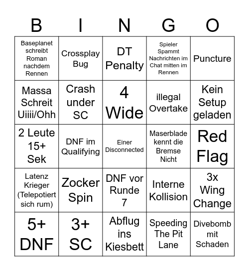 F1 23 Fun League Bingo Card