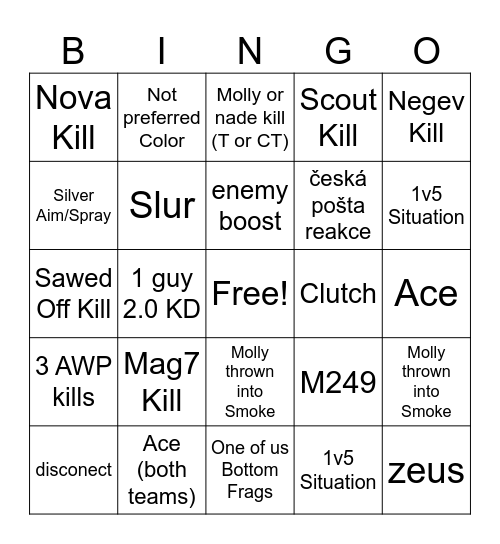 Counter Strike Bingo Card