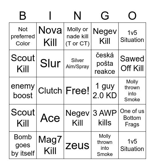 Counter Strike Bingo Card