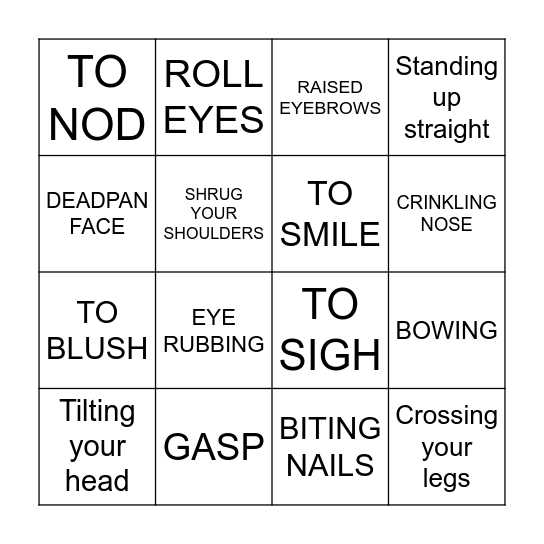 BODY LANGUAGE VOCABULARY Bingo Card