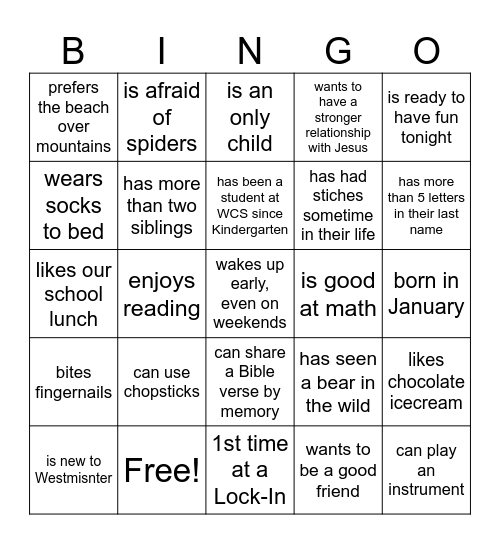 Find Someone Who.... Bingo Card