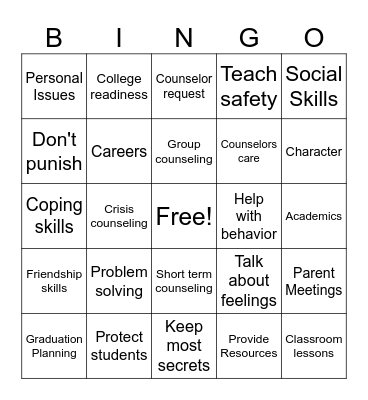 Intro to School Counselor Bingo Card