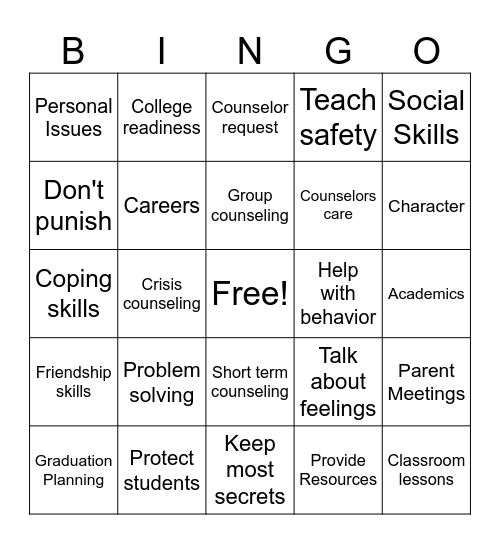 Intro to School Counselor Bingo Card