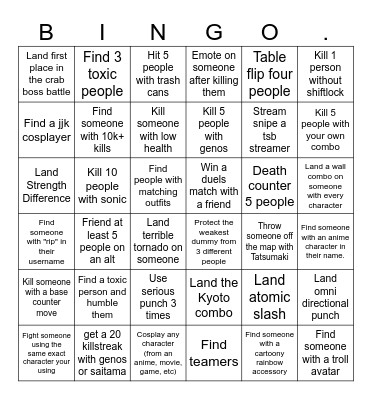 The Strongest Battlegrounds Bingo Card