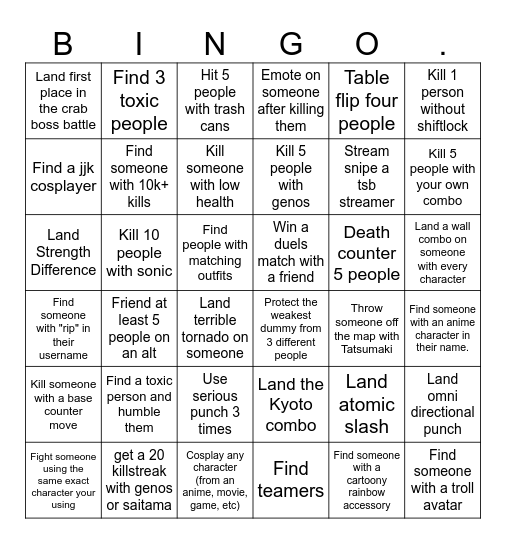 The Strongest Battlegrounds Bingo Card