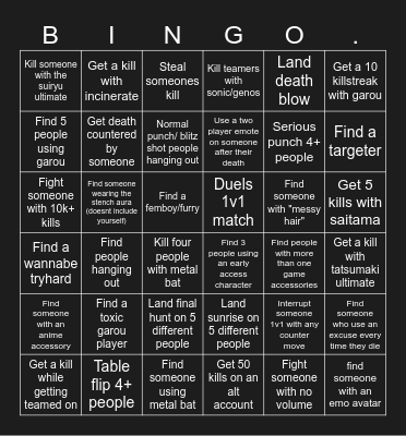 The Strongest Battlegrounds Bingo Card