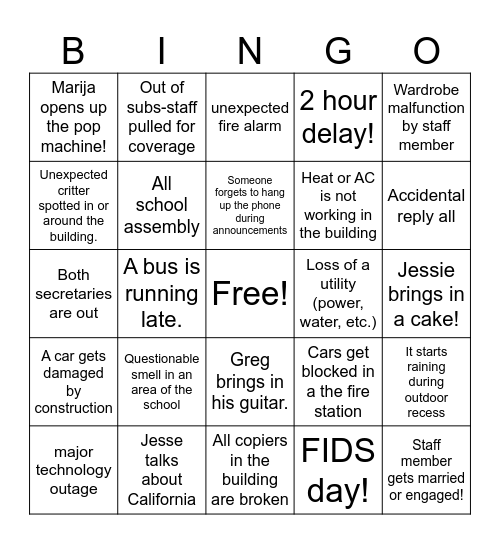 West View Bingo 2024-2025 Bingo Card