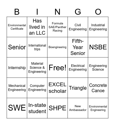 Swanson Ambassador Bingo Card