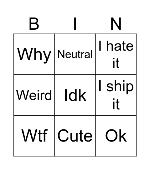 Ship bingo Card