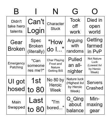 TWW Pre-Raid Bunga Bingo Blast Bingo Card