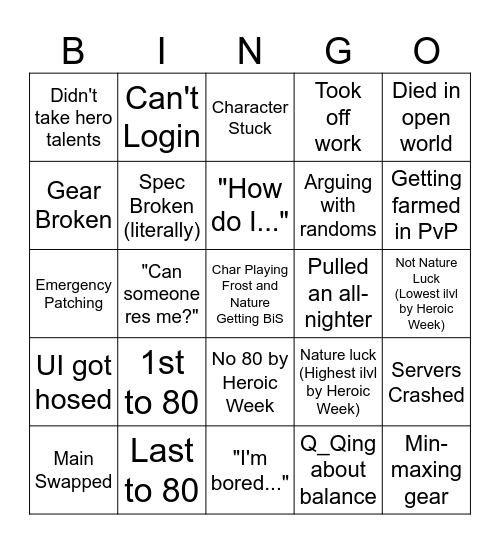 TWW Pre-Raid Bunga Bingo Blast Bingo Card