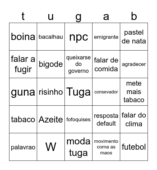 tuga bingo Card