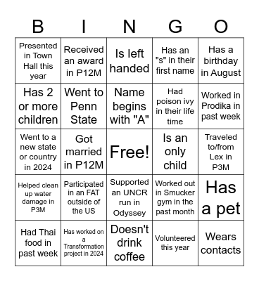 Get to Know FH&S Bingo Card