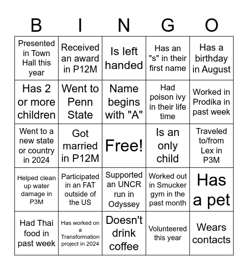 Get to Know FH&S Bingo Card