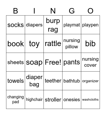 Baby Shower Gift Bingo Card