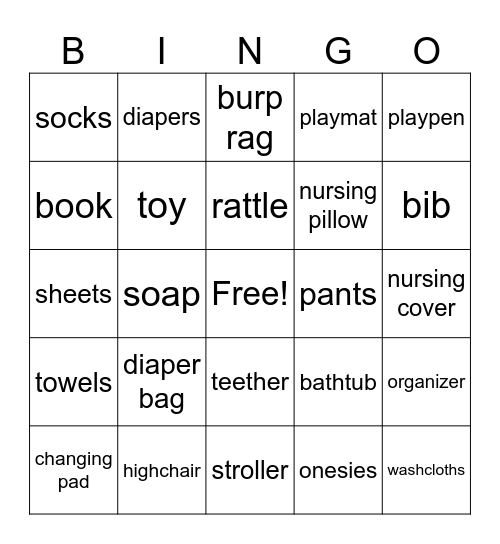 Baby Shower Gift Bingo Card
