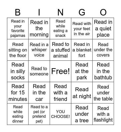 Reading Bingo Card