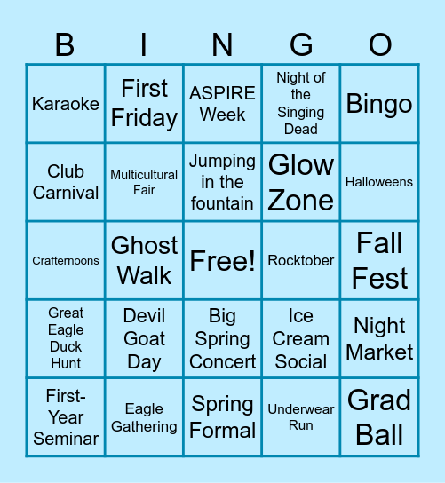 Campus Traditions Bingo Card