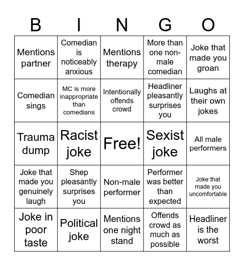 Stand Up Bingo Card