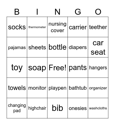 Baby Shower Gift Bingo Card