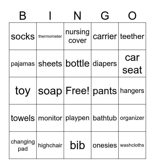 Baby Shower Gift Bingo Card