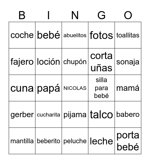 NICOLAS Bingo Card