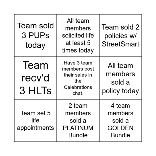 SALES BINGO Card