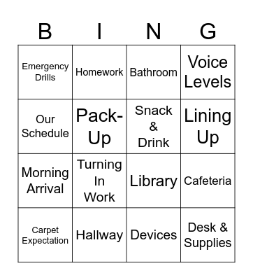 3rd Grade Expectations Bingo Card