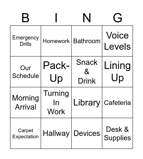 3rd Grade Expectations Bingo Card