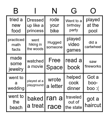 SUMMER BREAK BINGO Card