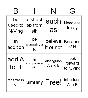 L2 重要片語 Bingo Card