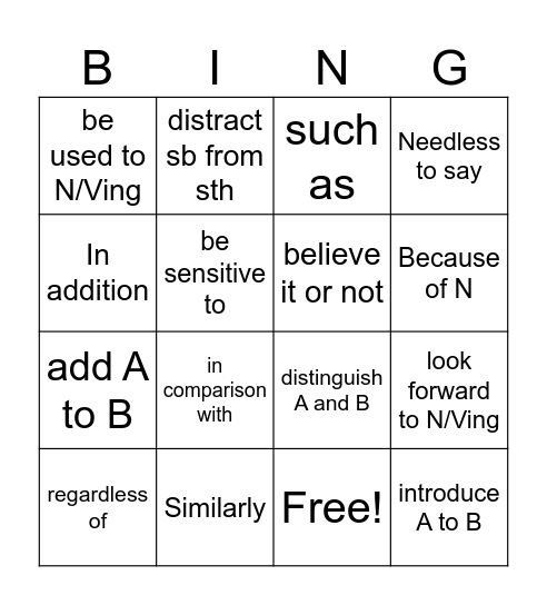 L2 重要片語 Bingo Card