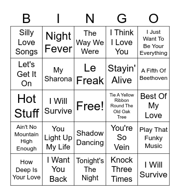 1970's Hits Bingo Card