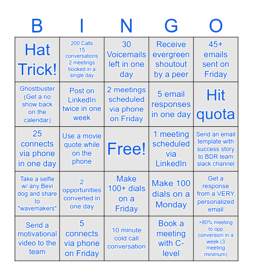 Bevi BDR Bingo Card