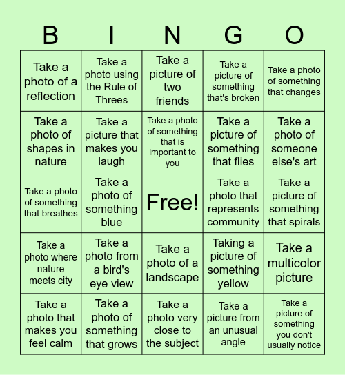 Photography Bingo! Bingo Card