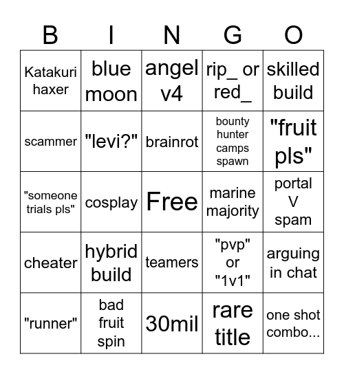 Blox Fruits Bingo Card