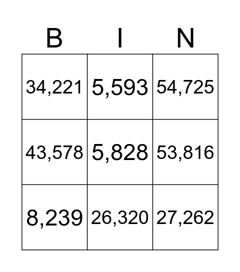 Three Digit Multiplication Bingo Card