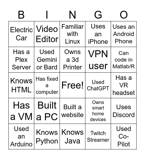 Technology Bingo! Bingo Card