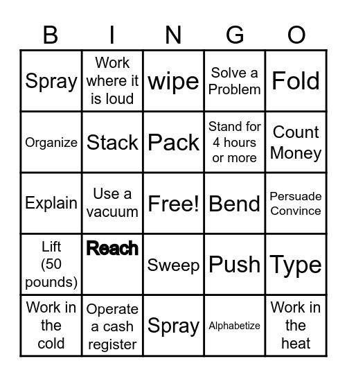 Job Match BINGO Card