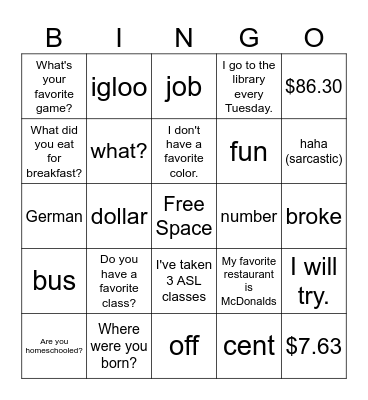 Untitled Bingo Card