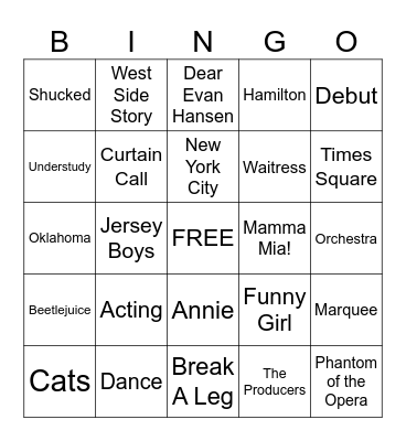 Broadway! Bingo Card