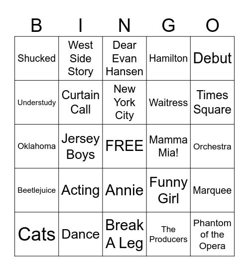 Broadway! Bingo Card