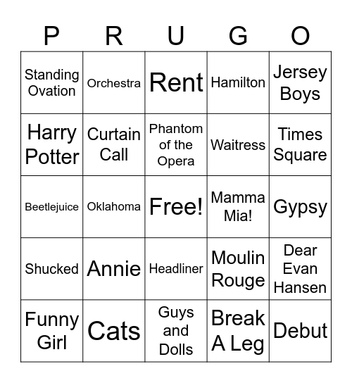 Broadway Bingo Card