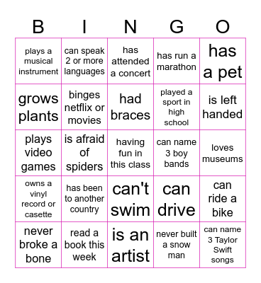 Making Connections Bingo Card