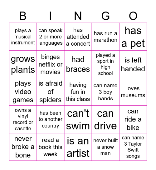 Making Connections Bingo Card