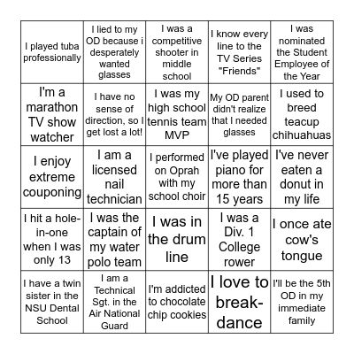 NSUCO Class of 2020 Bingo Card