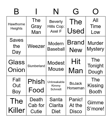 Netflix & Chill & Emo Bingo Card