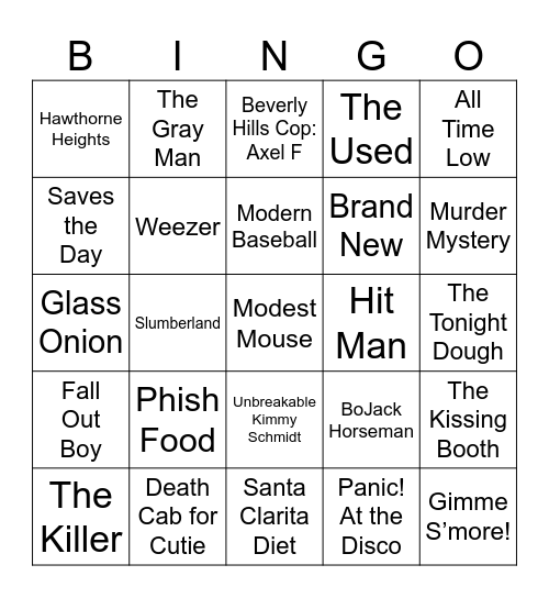 Netflix & Chill & Emo Bingo Card
